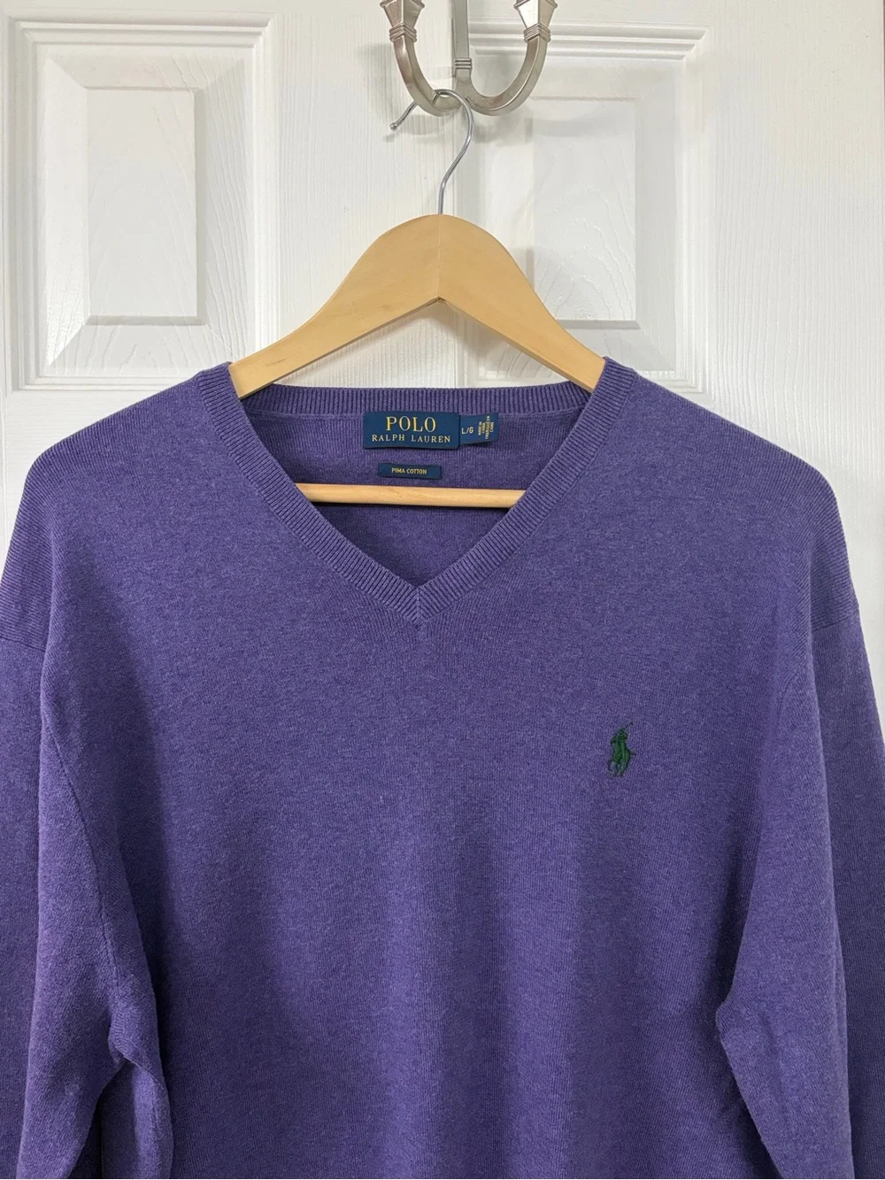 Polo by Ralph Lauren Purple V-Neck Sweater with Green Pony